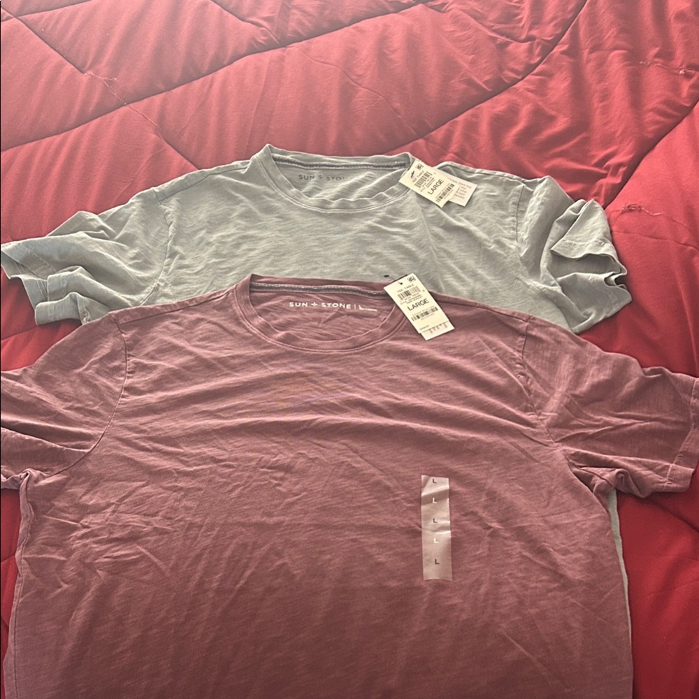 Sun + stone from macys Men's Short Sleeve Tees - cranberry  and Gray large